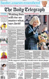 The Daily Telegraph () Newspaper Front Page for 9 February 2022
