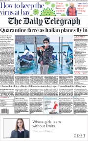 The Daily Telegraph () Newspaper Front Page for 9 March 2020