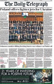 The Daily Telegraph () Newspaper Front Page for 9 March 2022
