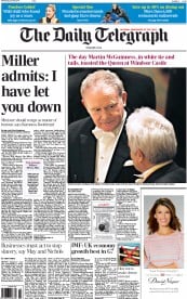 The Daily Telegraph () Newspaper Front Page for 9 April 2014