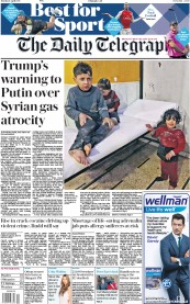 The Daily Telegraph () Newspaper Front Page for 9 April 2018