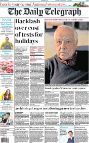 The Daily Telegraph () Newspaper Front Page for 9 April 2021