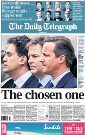 The Daily Telegraph () Newspaper Front Page for 9 May 2015