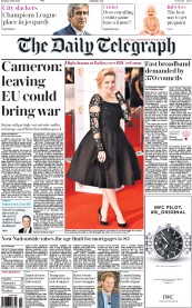 The Daily Telegraph () Newspaper Front Page for 9 May 2016