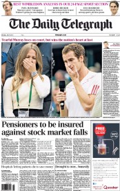 The Daily Telegraph () Newspaper Front Page for 9 July 2012