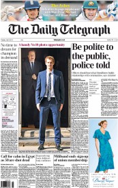 The Daily Telegraph () Newspaper Front Page for 9 July 2013