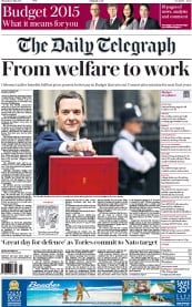 The Daily Telegraph () Newspaper Front Page for 9 July 2015