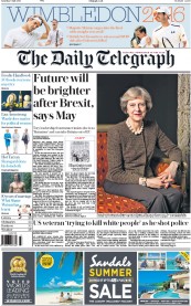 The Daily Telegraph () Newspaper Front Page for 9 July 2016