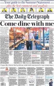 The Daily Telegraph () Newspaper Front Page for 9 July 2020