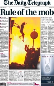 The Daily Telegraph () Newspaper Front Page for 9 August 2011