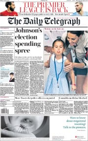 The Daily Telegraph () Newspaper Front Page for 9 August 2019