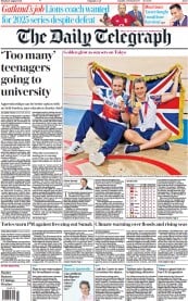 The Daily Telegraph () Newspaper Front Page for 9 August 2021