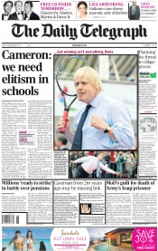 The Daily Telegraph () Newspaper Front Page for 9 September 2011