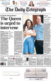 The Daily Telegraph () Newspaper Front Page for 9 September 2014