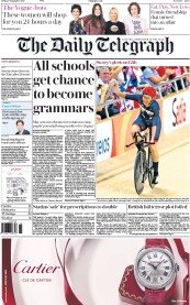The Daily Telegraph () Newspaper Front Page for 9 September 2016