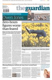 The Guardian () Newspaper Front Page for 10 March 2014