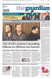 The Guardian () Newspaper Front Page for 10 May 2013