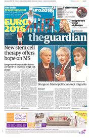 The Guardian () Newspaper Front Page for 10 June 2016