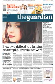 The Guardian () Newspaper Front Page for 12 November 2015