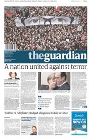 The Guardian () Newspaper Front Page for 12 January 2015