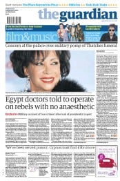 The Guardian () Newspaper Front Page for 12 April 2013