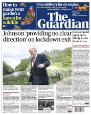 The Guardian () Newspaper Front Page for 12 May 2020