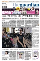 The Guardian () Newspaper Front Page for 12 August 2014