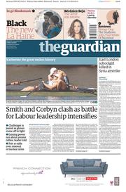 The Guardian () Newspaper Front Page for 12 August 2016