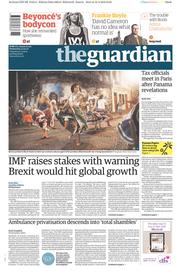 The Guardian () Newspaper Front Page for 13 April 2016