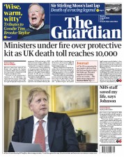 The Guardian () Newspaper Front Page for 13 April 2020