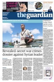 The Guardian () Newspaper Front Page for 13 May 2015