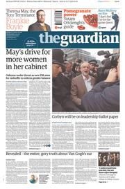 The Guardian () Newspaper Front Page for 13 July 2016