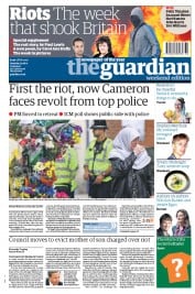 The Guardian () Newspaper Front Page for 13 August 2011