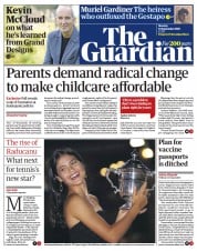 The Guardian () Newspaper Front Page for 13 September 2021