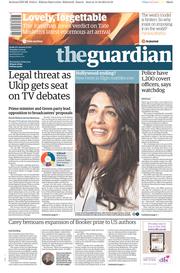 The Guardian () Newspaper Front Page for 14 October 2014