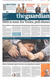 The Guardian () Newspaper Front Page for 14 January 2015
