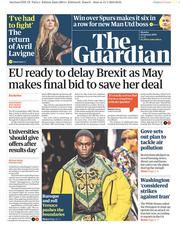 The Guardian () Newspaper Front Page for 14 January 2019