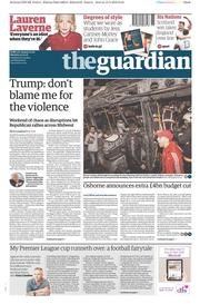 The Guardian () Newspaper Front Page for 14 March 2016