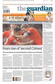 The Guardian () Newspaper Front Page for 14 April 2014