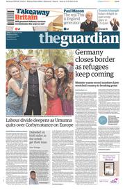 The Guardian () Newspaper Front Page for 14 September 2015