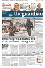 The Guardian () Newspaper Front Page for 15 December 2016