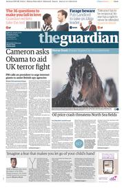 The Guardian () Newspaper Front Page for 15 January 2015
