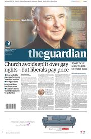 The Guardian () Newspaper Front Page for 15 January 2016