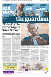 The Guardian () Newspaper Front Page for 15 April 2016
