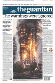 The Guardian () Newspaper Front Page for 15 June 2017