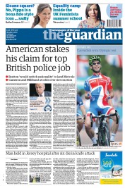 The Guardian () Newspaper Front Page for 15 August 2011