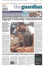 The Guardian () Newspaper Front Page for 15 August 2013