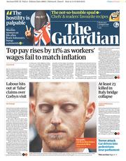 The Guardian () Newspaper Front Page for 15 August 2018