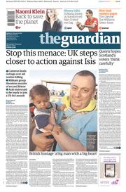 The Guardian () Newspaper Front Page for 15 September 2014