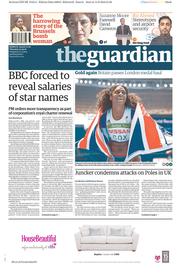 The Guardian () Newspaper Front Page for 15 September 2016
